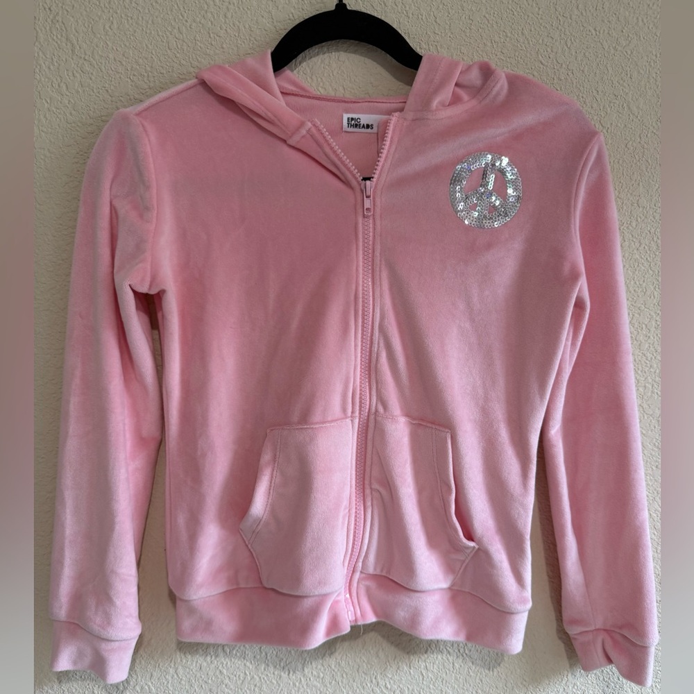 Beautiful Light Pink Velvet Hoodie For Big Girls. NWOT